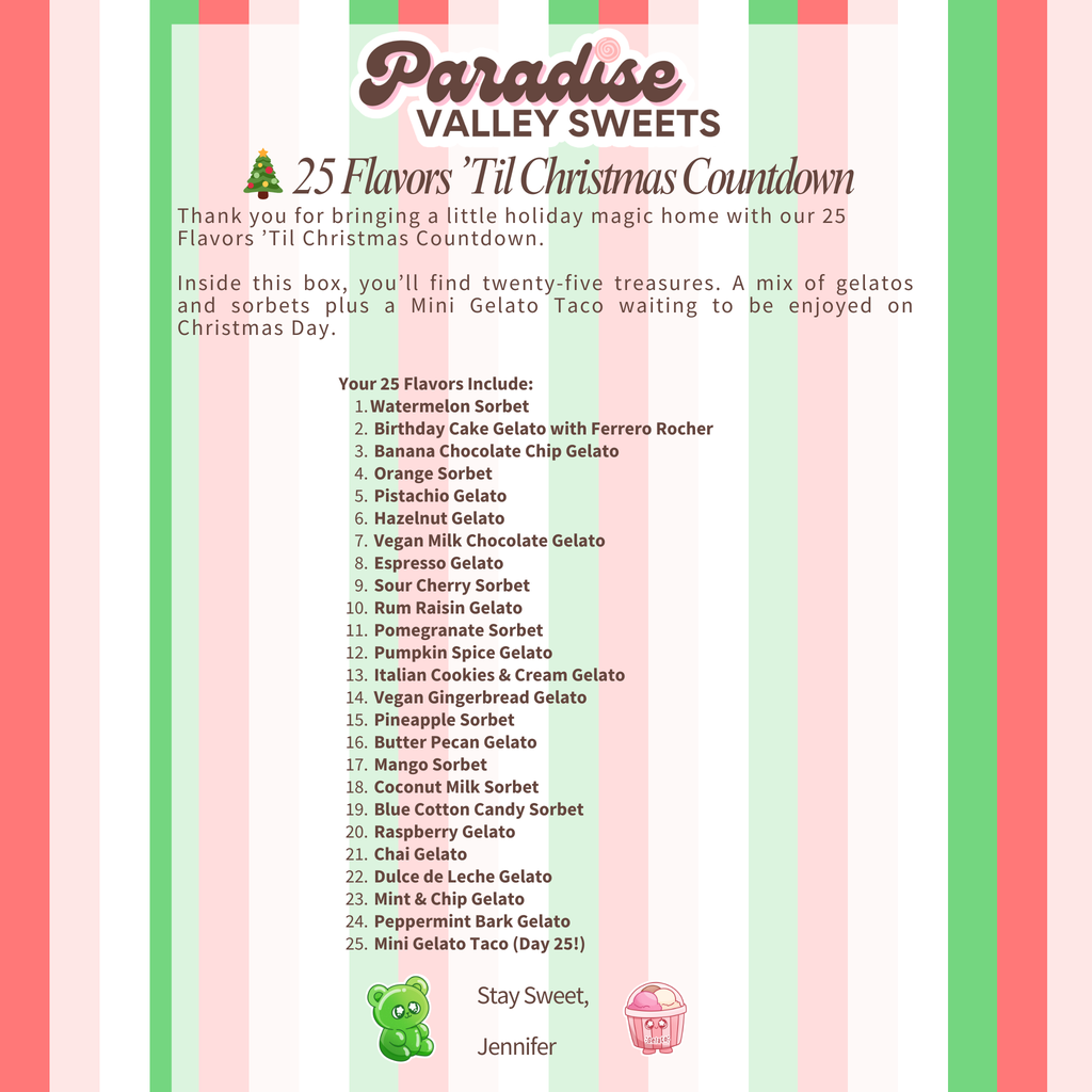 25 Flavors Til Christmas Countdown Letter - Paradise Valley Sweets