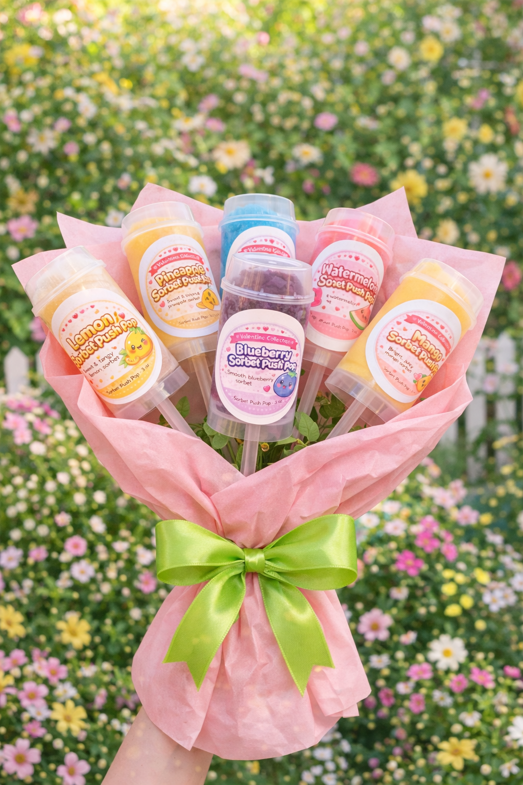 Bouquet of colorful sorbet push pops for Valentine's Day