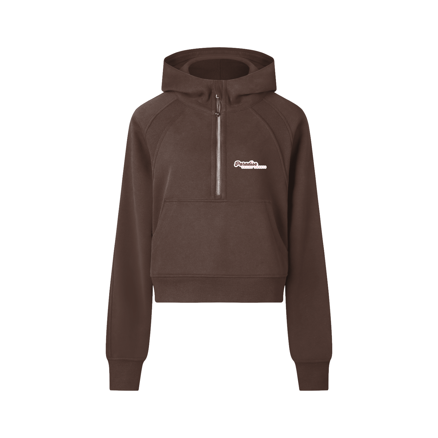 Brown hoodie with a logo on a white background -  Paradise Valley Sweets Gelato & Sorbet