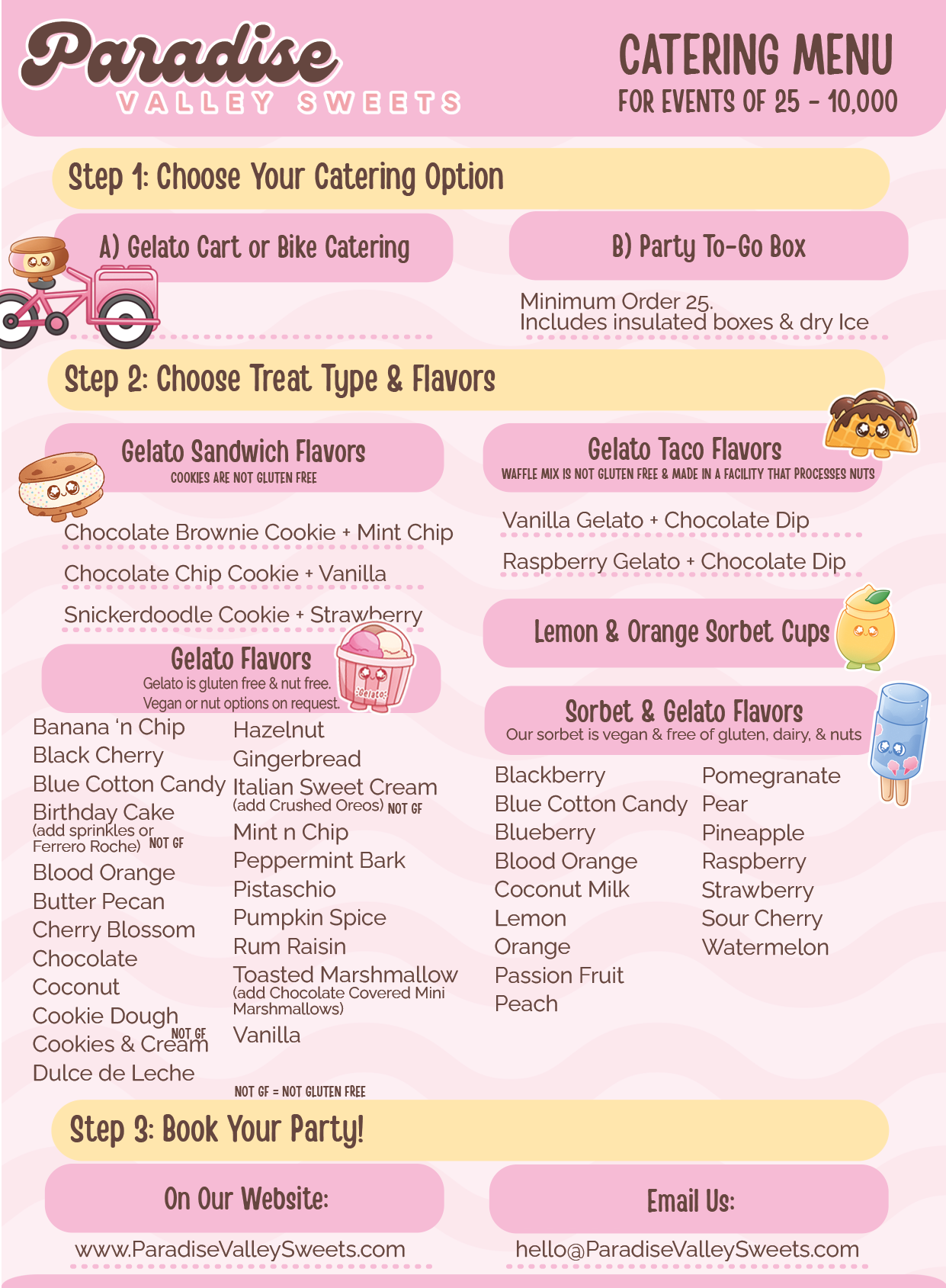 Gelato Cart Catering Menu Paradise Valley Sweets
